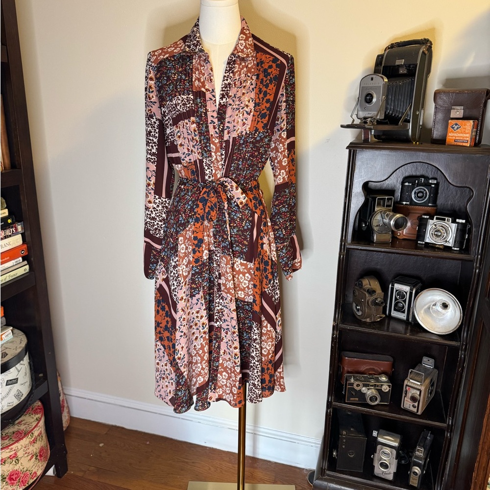 Nanette Lepore Floral Patchwork Dress in Pink and Brown
